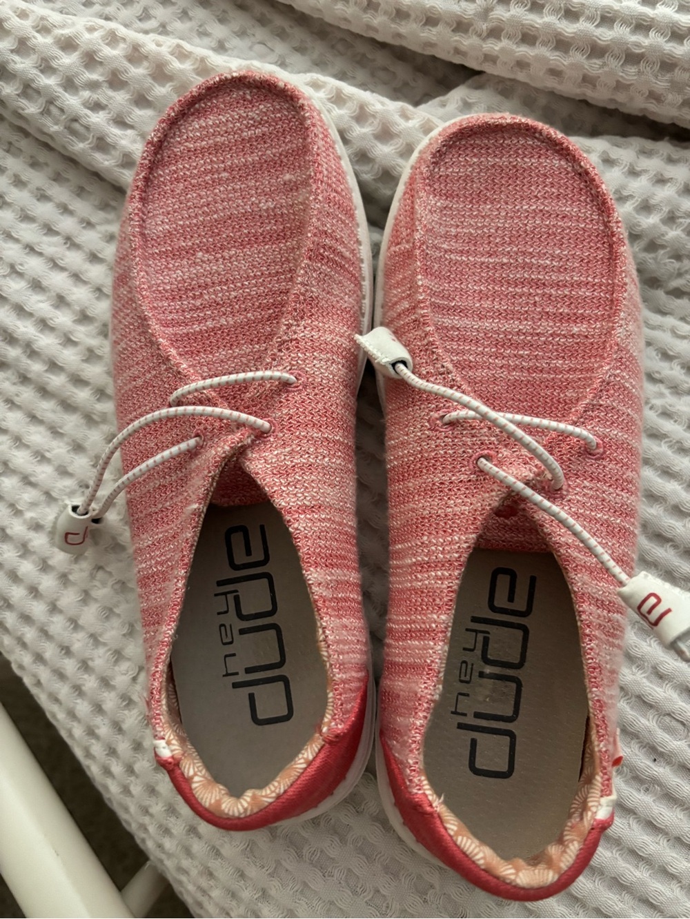 Hey Dude Coral Pink Knit Slip-On Shoes